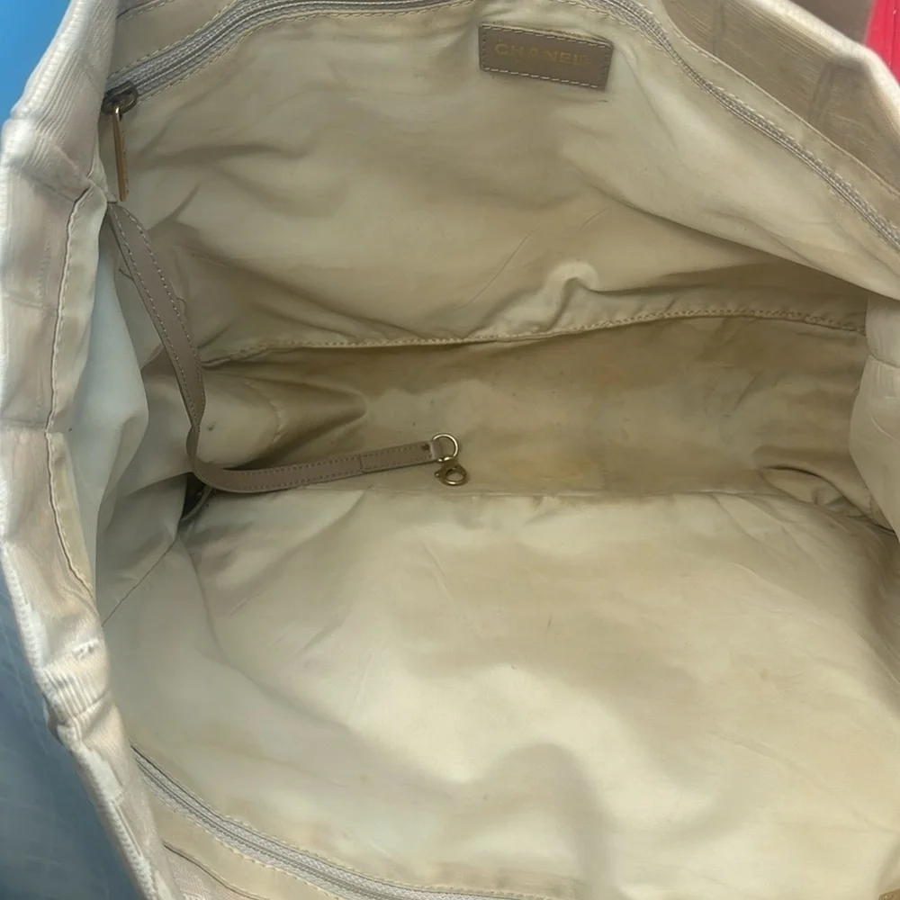 Chanel Travel Line tote in light beige / pale pinkish canvas